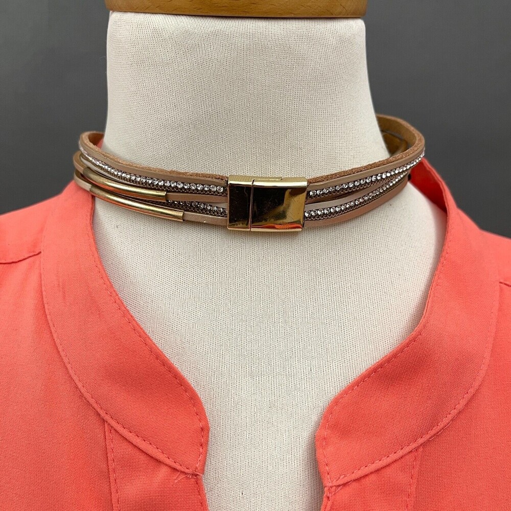 Beige Rhinestones‎ Gold-tone Women's Fashion Choker Necklace